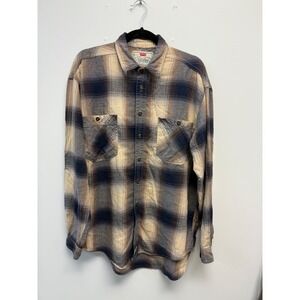 Vintage Levis Mens Plaid Flannel Button Down Shirt Blue/Tan Two Pocket L